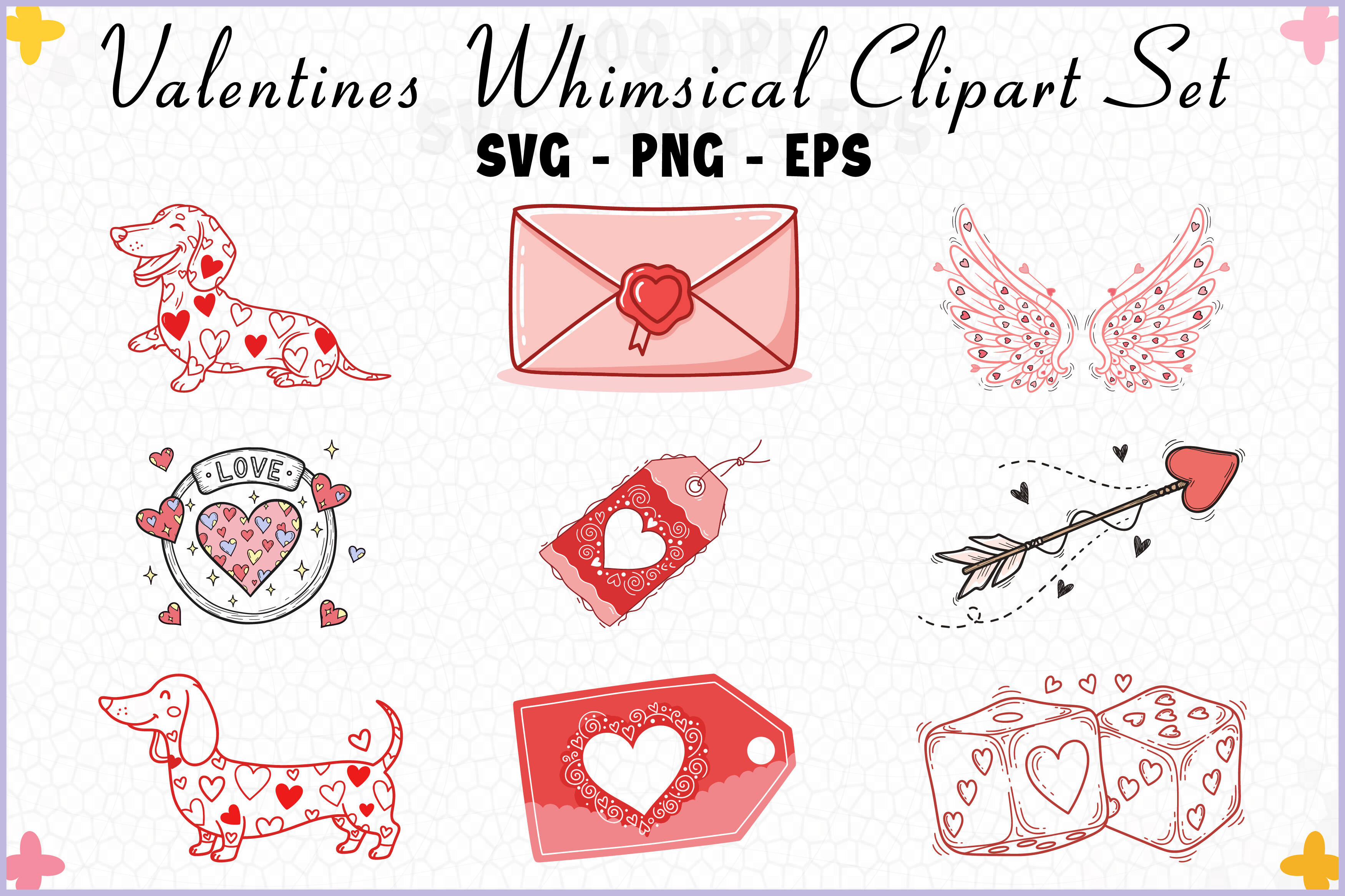 Hand Drawn Valentine Doodles Clipart SVG