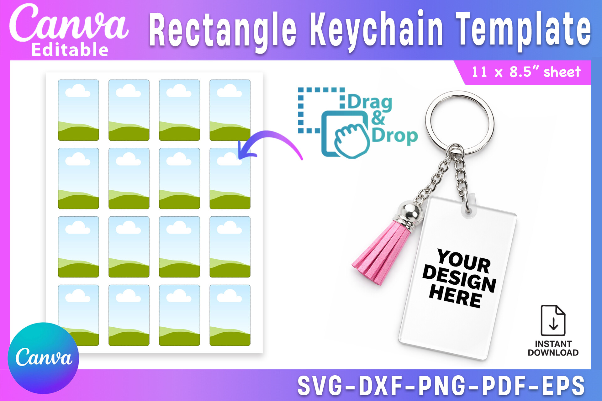 Rectangle Keychain Template, 1.6" X 2.4"
