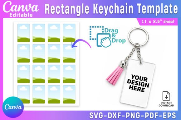 Rectangle Keychain Template, 1.6" X 2.4" Graphic Canva By PixelTemplix