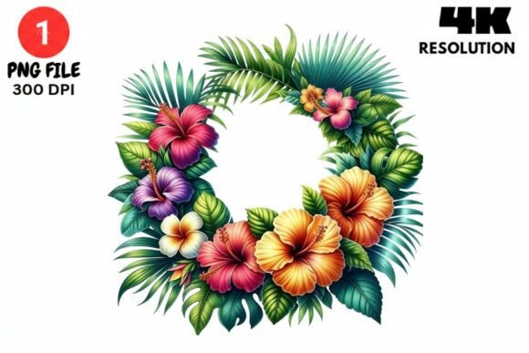 Tropical Hibiscus Flower Wreath PNG