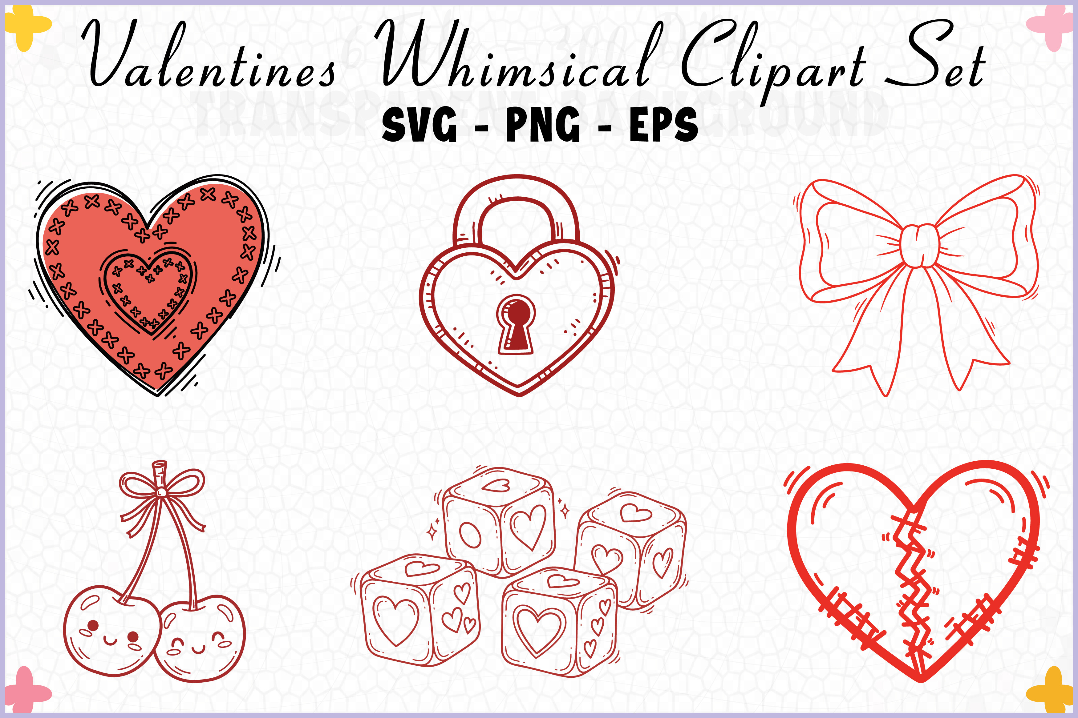 Valentine Whimsical Elements Clipart Set