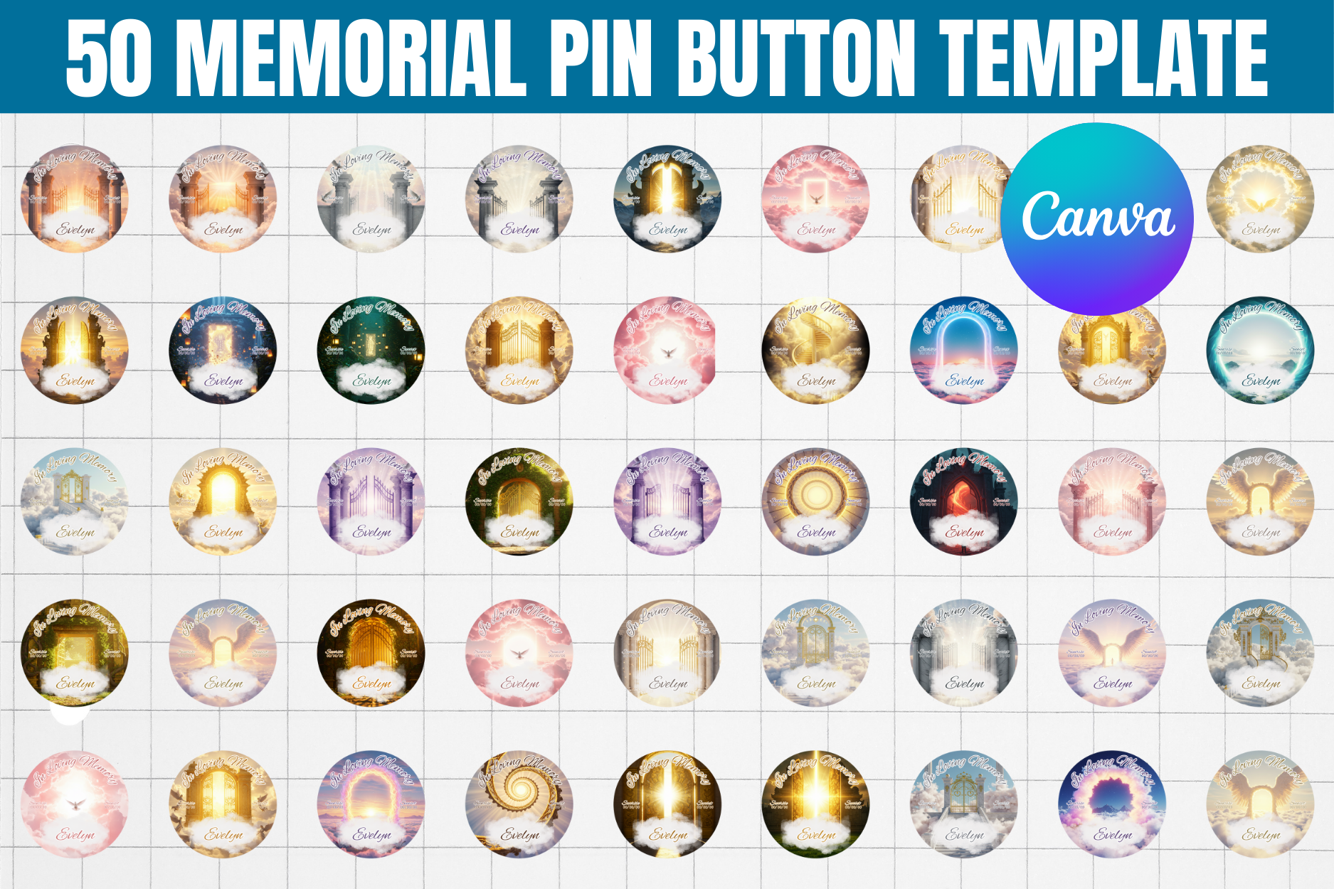 50 Memorial Pin Button Template