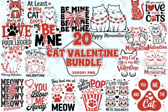 Preview of Cat Valentine PNG Bundle Valentine sublimation design