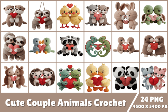 Preview of Couple Animals Crochet Valentine Bundle Valentine sublimation design