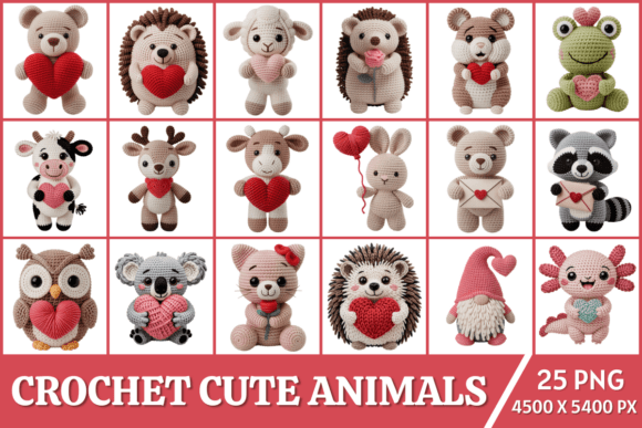 Preview of Crochet Cute Animals Valentine PNG Bundle Valentine sublimation design