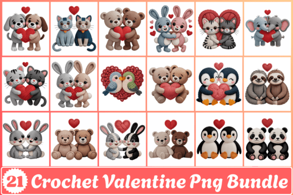 Preview of Cute Crochet Valentine Couple PNG Bundle Valentine sublimation design