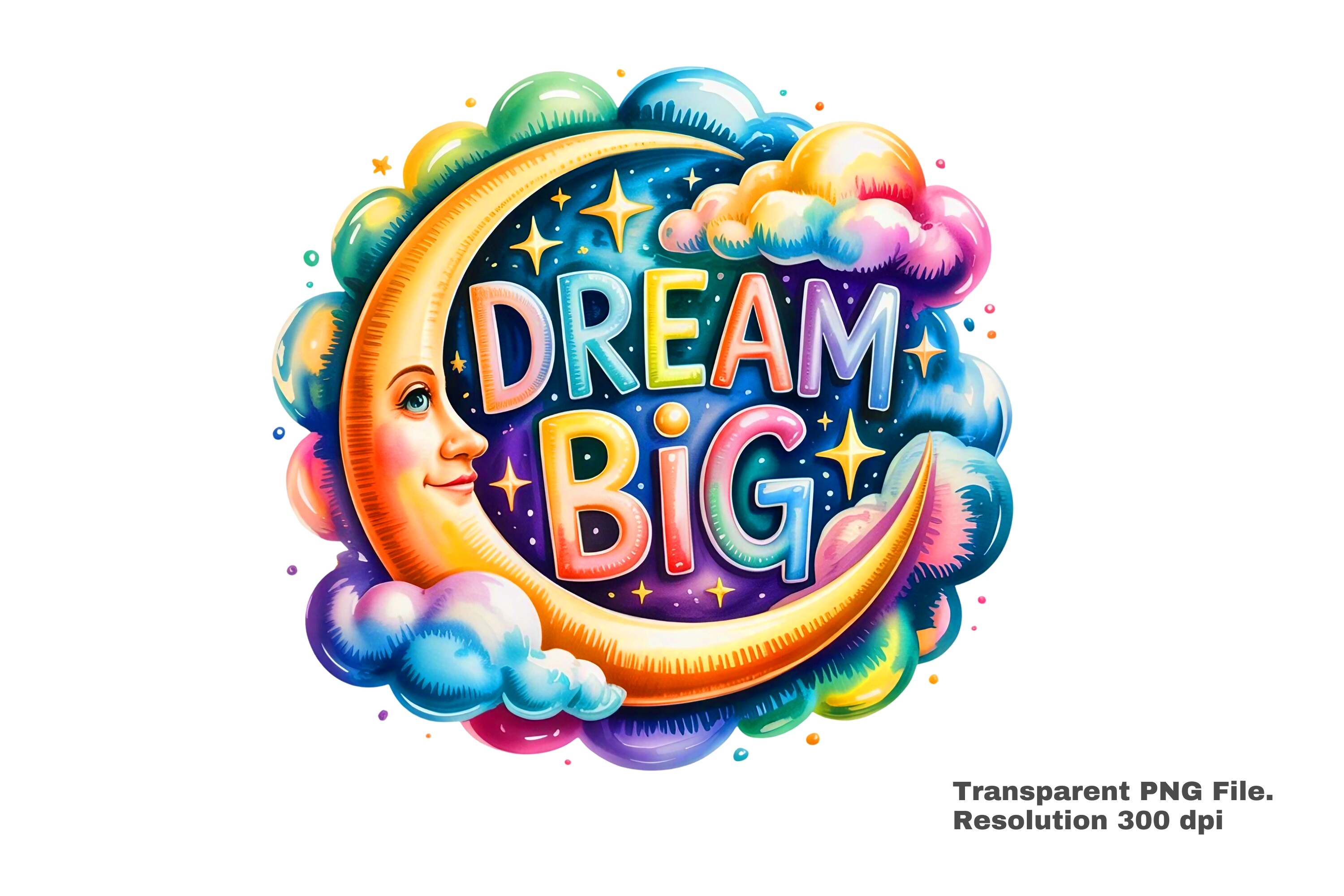 Dream Big Crescent Moon Sticker Art PNG
