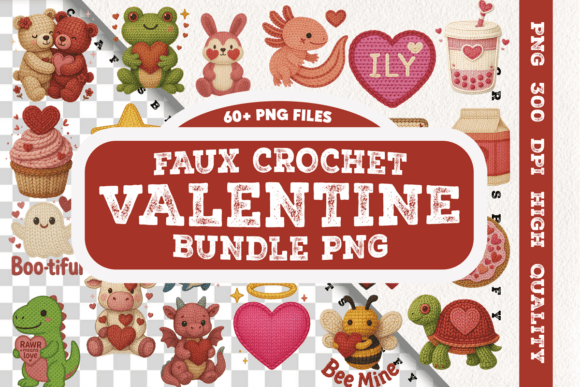 Preview of Faux Crochet Valentine PNG Bundle Valentine sublimation design