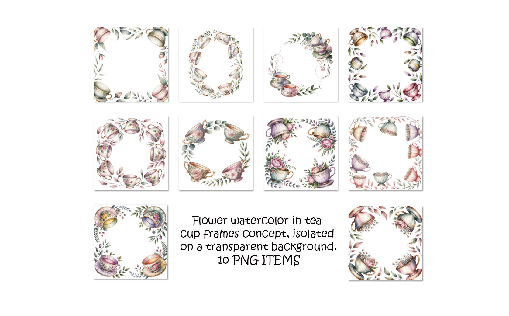 Flower Watercolor in Tea Cup Frames