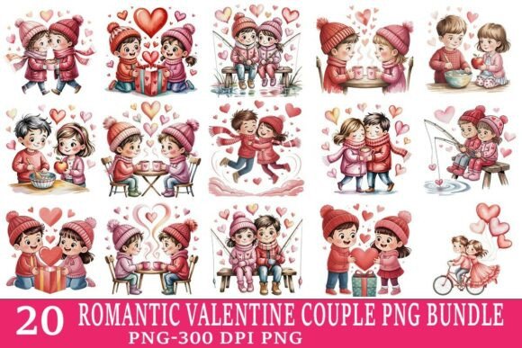 Preview of Romantic Valentine Couple PNG Bundle Valentine sublimation design