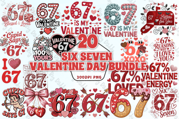 Preview of Six Seven Valentine Day PNG Bundle Valentine sublimation design