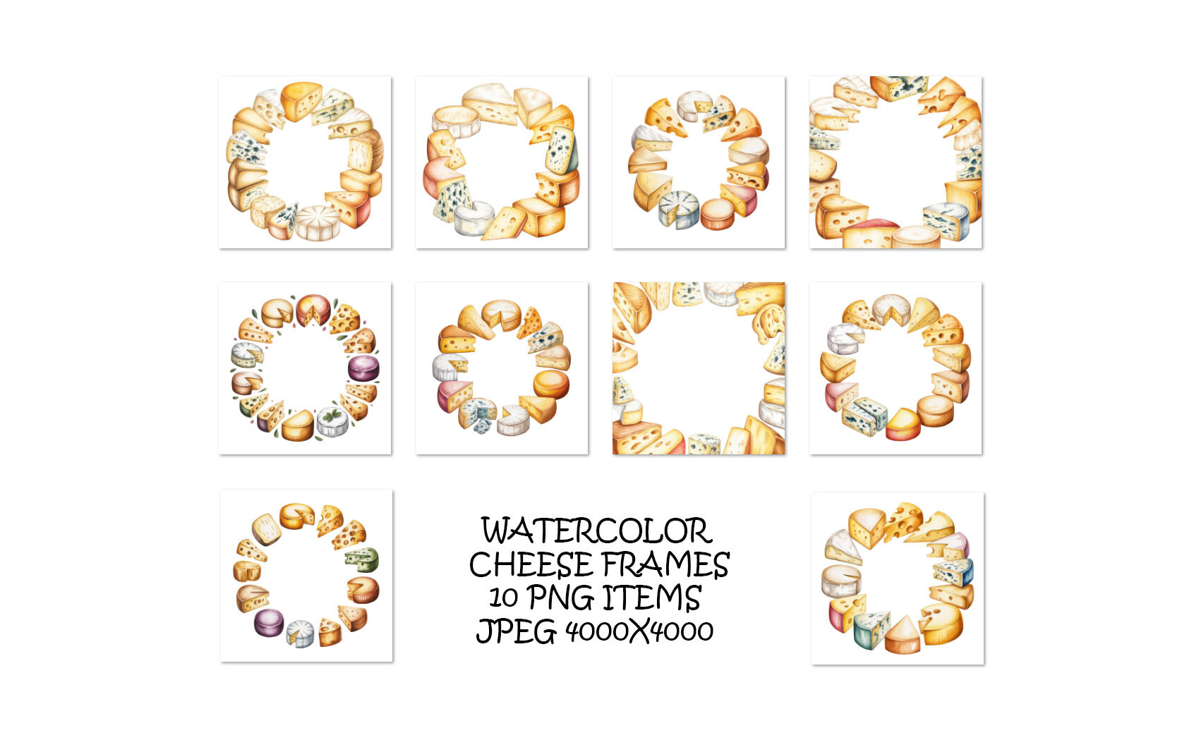 Watercolor Different Cheese Frame