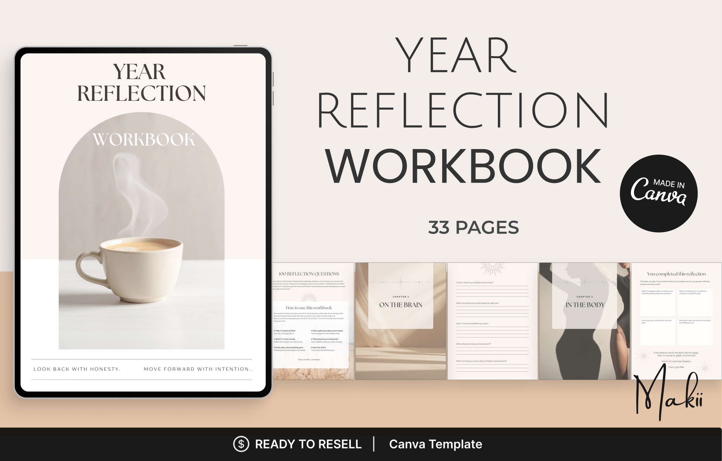 Year Reflection Workbook , Canva Template