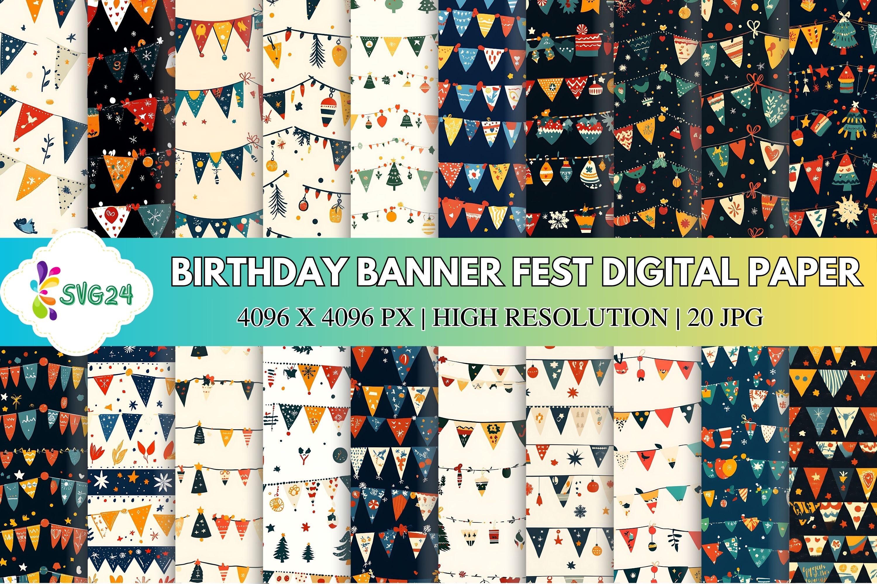 Birthday Banner Fest Digital Paper