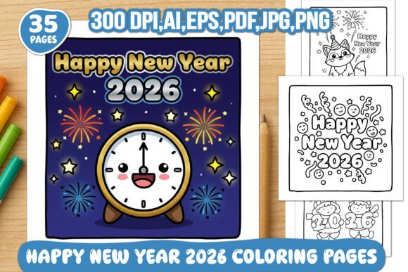 Happy New Year 2026 Coloring Pages