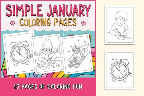 Simple January Coloring Pages for Kids