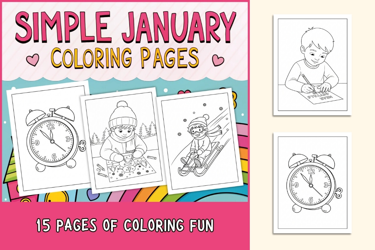Simple January Coloring Pages for Kids