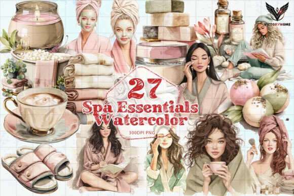 Spa Essentials Watercolor PNG Gráfico Ilustraciones Imprimibles Por VictoryHome