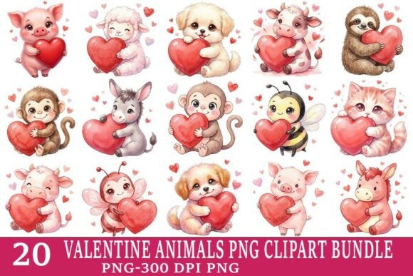 Preview of Valentine Animals PNG Bundle Valentine sublimation design