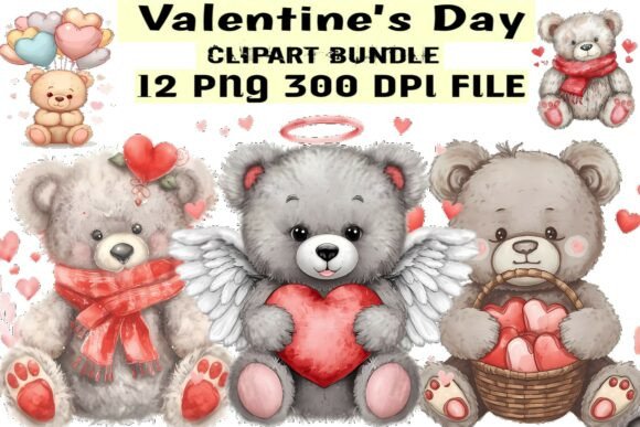 Valentine’s Day Teddy Bear Clipart Bundl