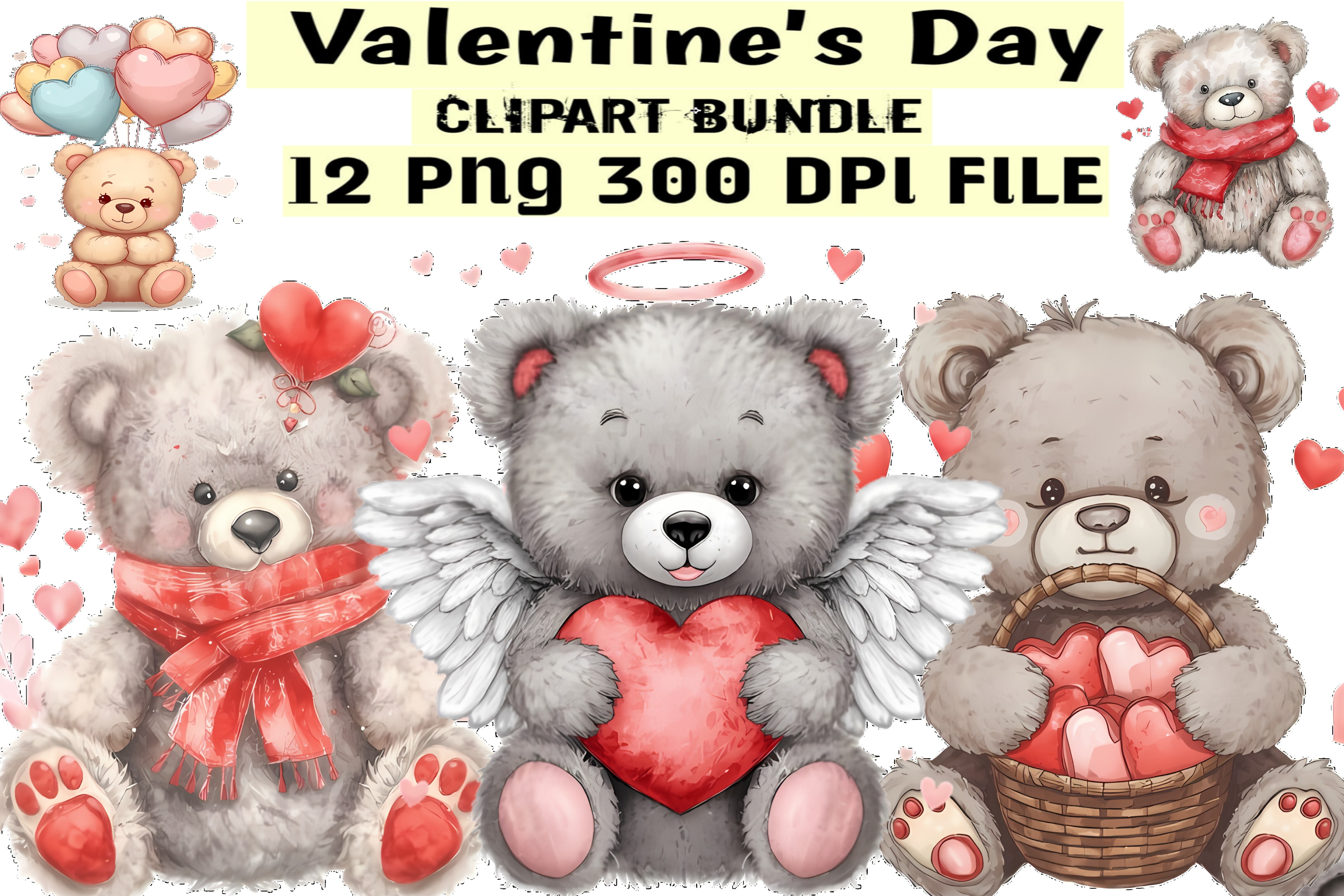 Valentine’s Day Teddy Bear Clipart Bundl