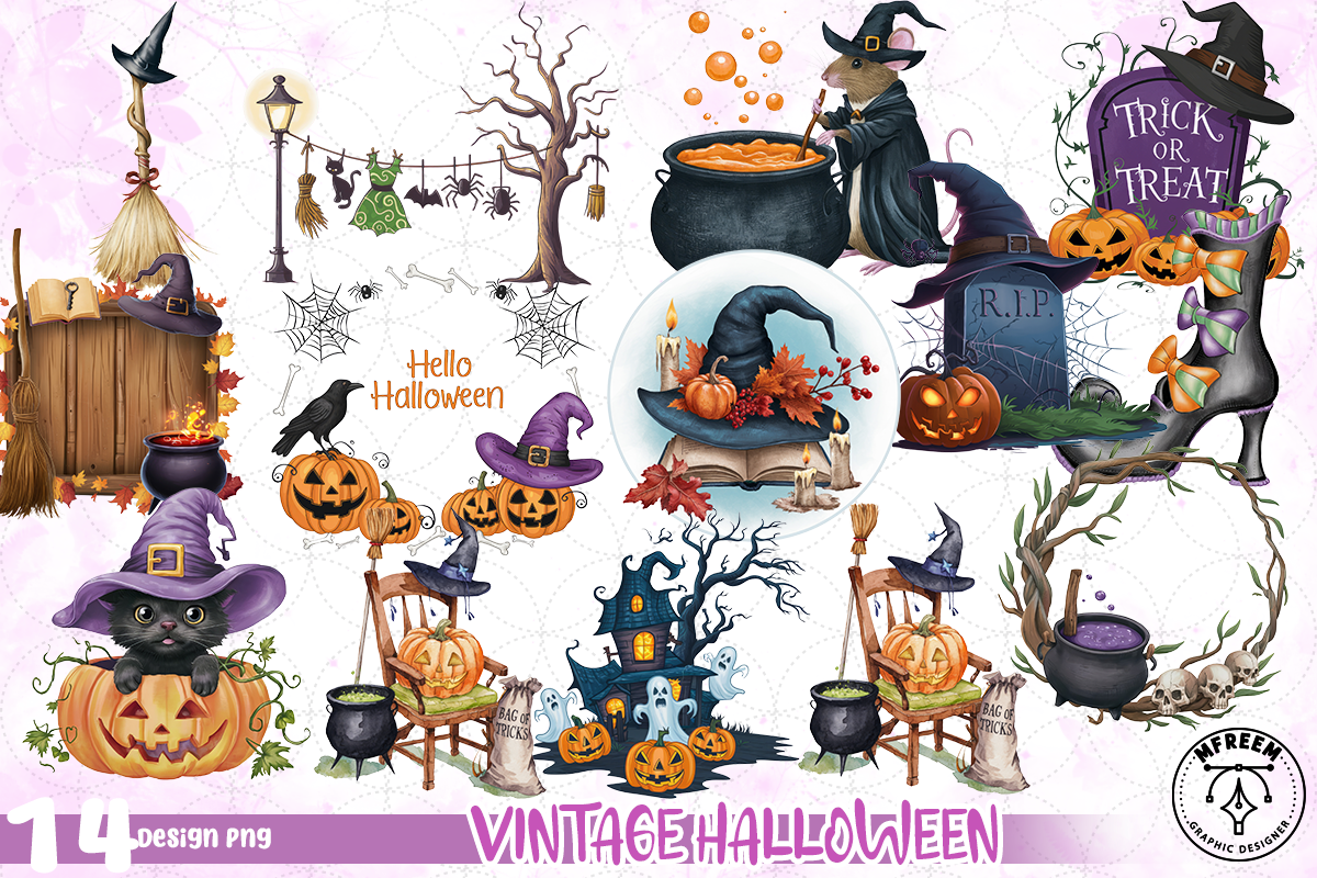 Vintage Halloween Clipart PNG Graphic by mfreem · Creative Fabrica