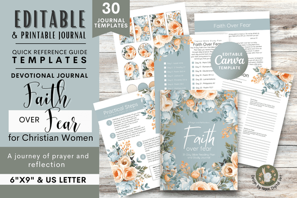 Faith Over Fear editable Canva Bible journal templates