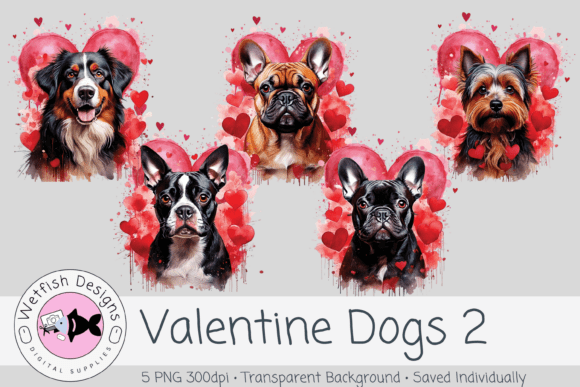 Valentine Dogs Set 2--Watercolor PNGs