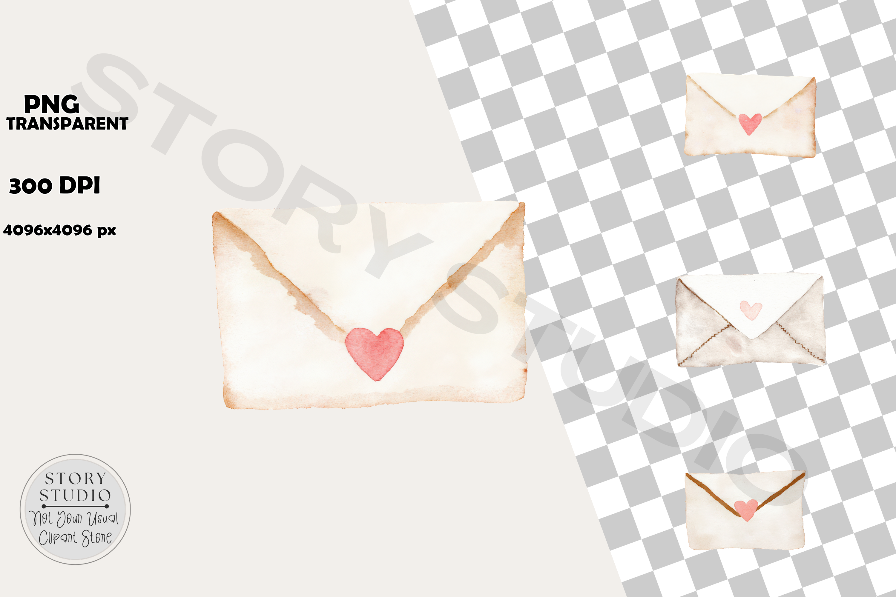 Watercolor Love Letter Envelope Clipart