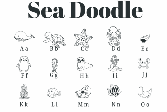 Sea Doodle Font PNG with transparent background - Preview 1