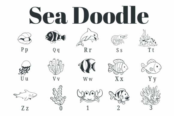 Sea Doodle Font PNG with transparent background - Preview 2