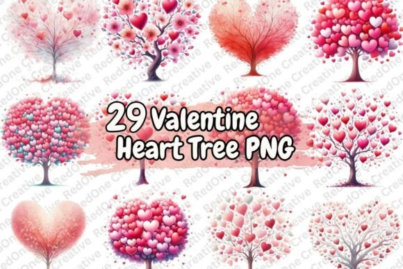 Preview of Valentine's Day Heart Tree Sublimation Bundle Valentine sublimation design
