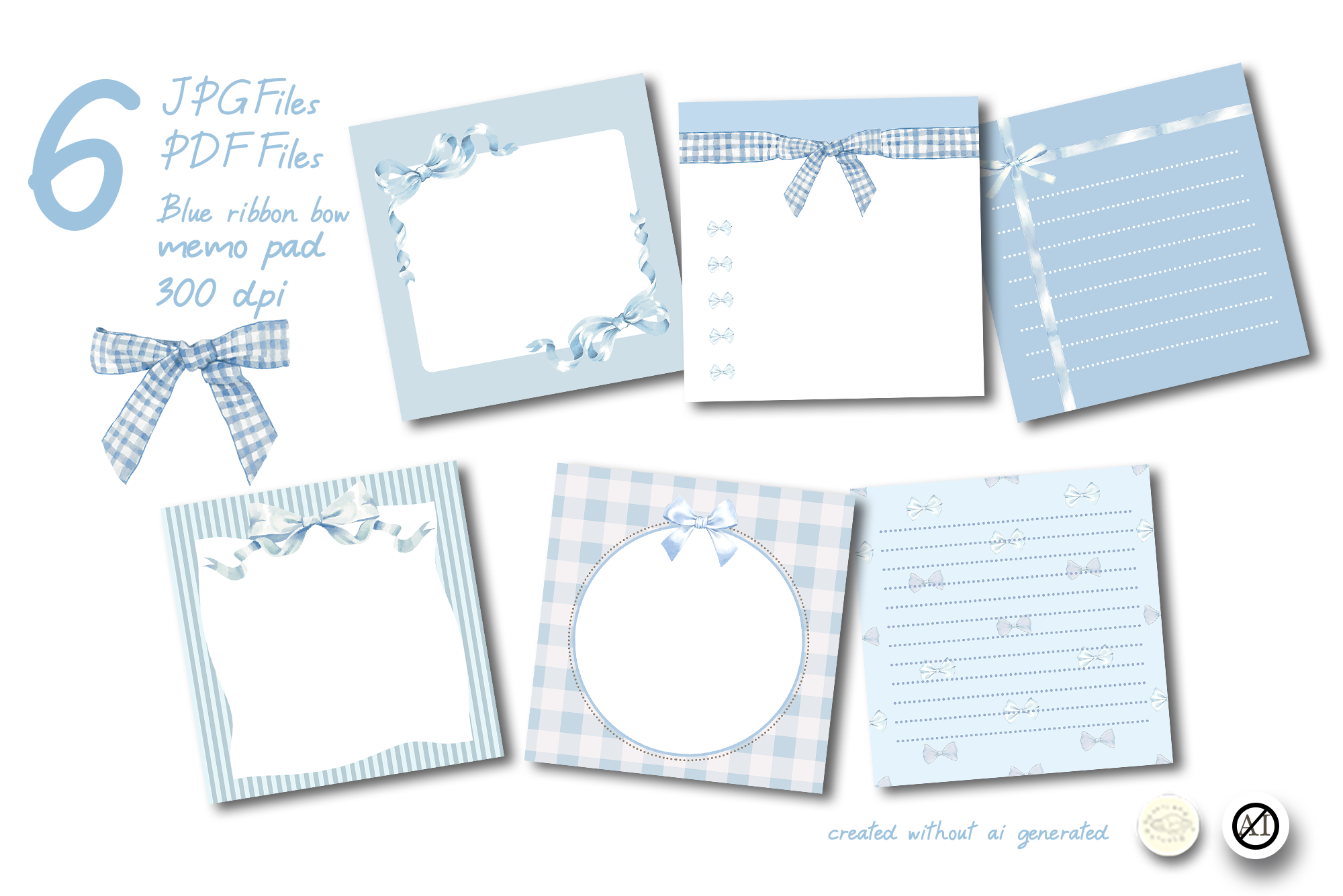Watercolor Blue Ribbon Bow Memo Pad