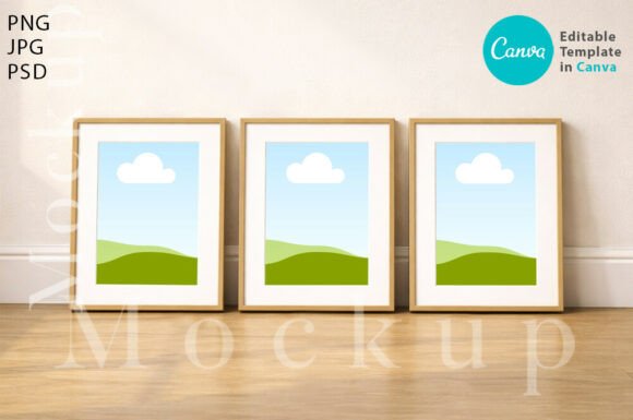 3 Wooden Vertical Frame Canva Mockup