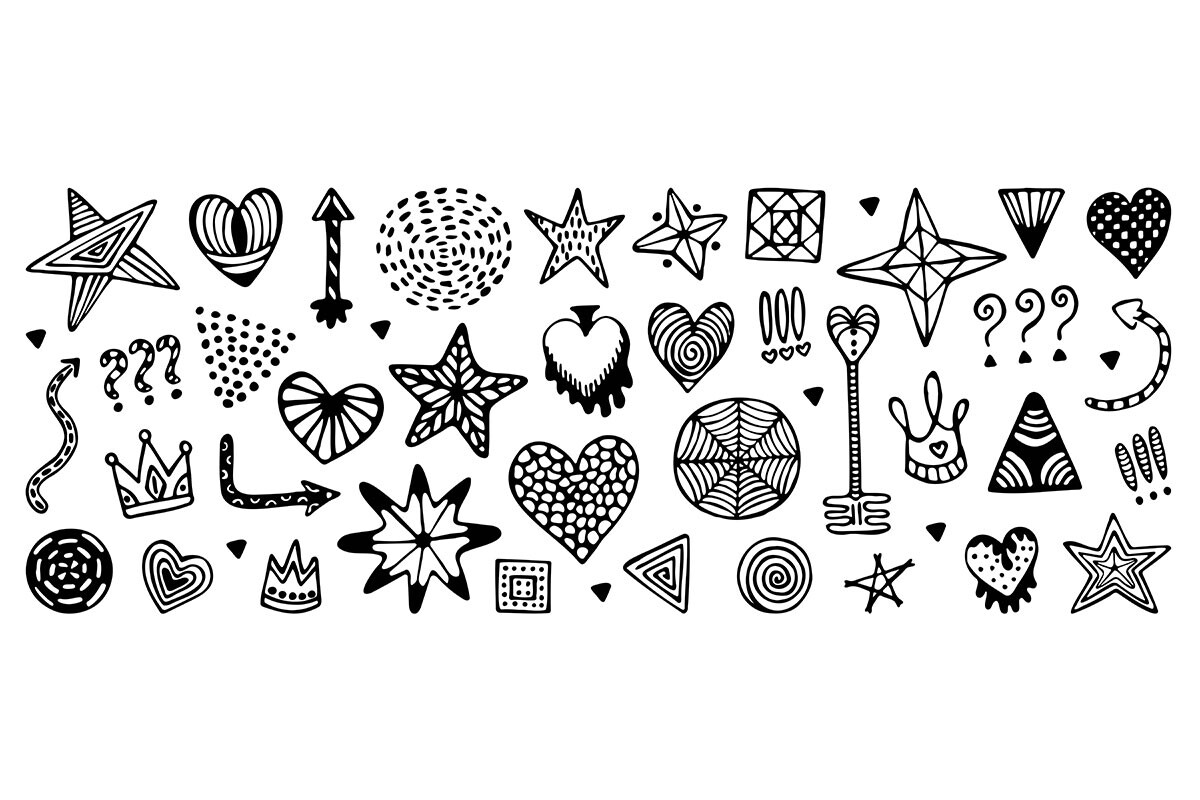 Abstract Shapes Black Line Doodle Set