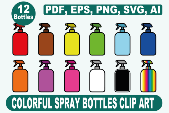 Colorful Spray Bottles Clip Art