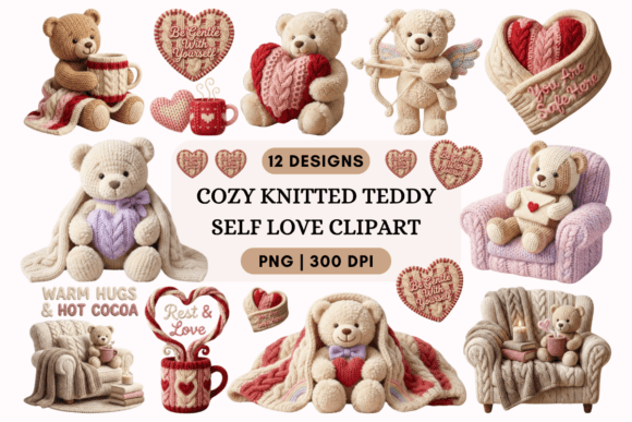 Cozy Knitted Teddy Self Love Clipart PNG