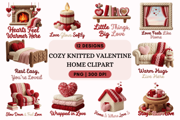 Cozy Knitted Valentine Home Clipart PNG