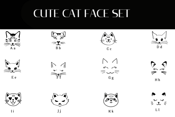 Cute Cat Face Set Font PNG with transparent background - Preview 1