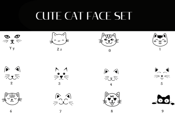 Cute Cat Face Set Font PNG with transparent background - Preview 3
