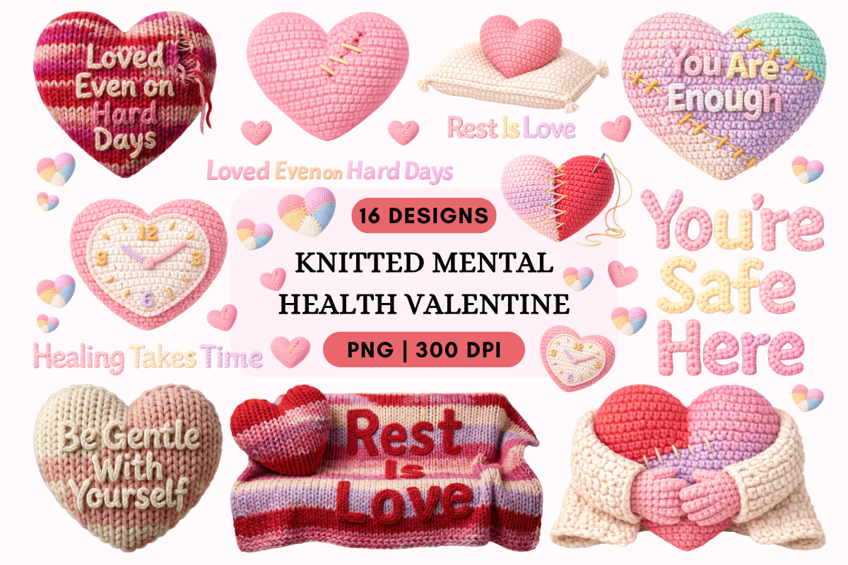 Knitted Mental Health Valentine PNG