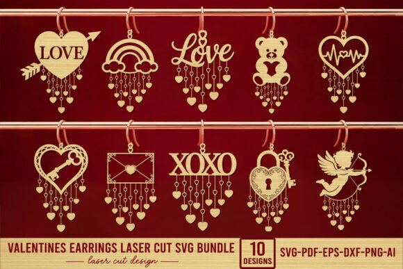 Valentines Earrings Laser Cut SVG Bundle