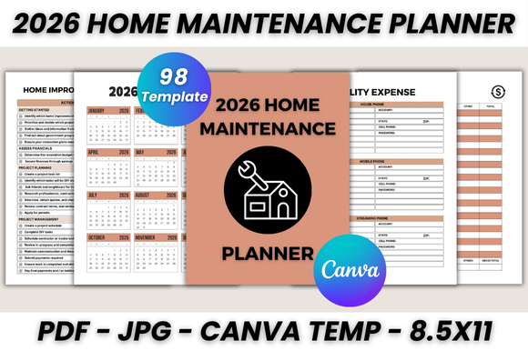 2026 Home Maintenance Planner Canva