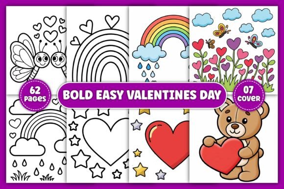 BOLD EASY VALENTINES KIDS COLORING PAGES