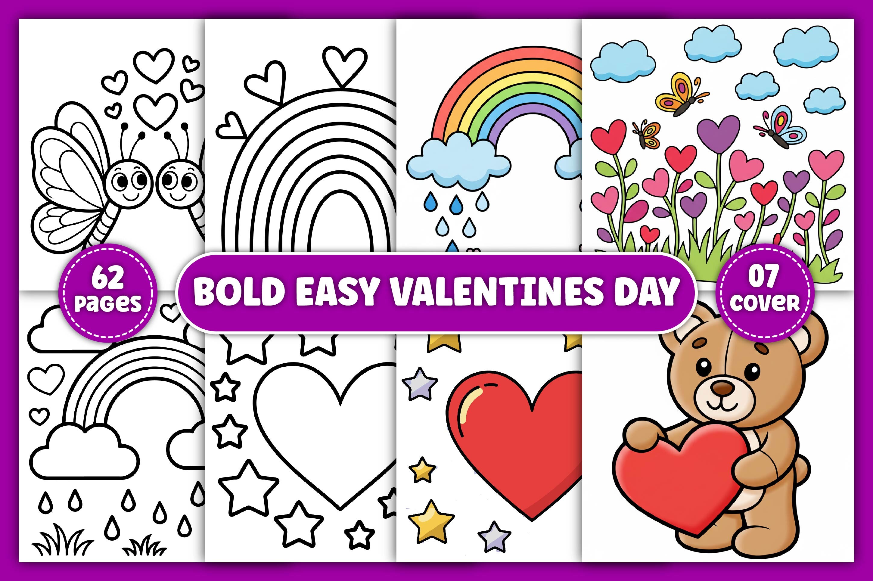 BOLD EASY VALENTINES KIDS COLORING PAGES