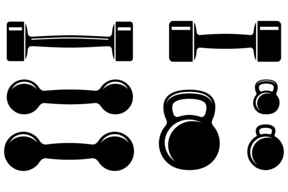 Dumbbell & Kettlebell Silhouette SVG Set