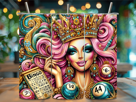 Glitter Blonde Bingo Queen Card Tumbler