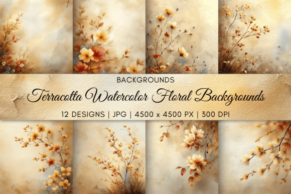 Terracotta Watercolor Floral Backgrounds