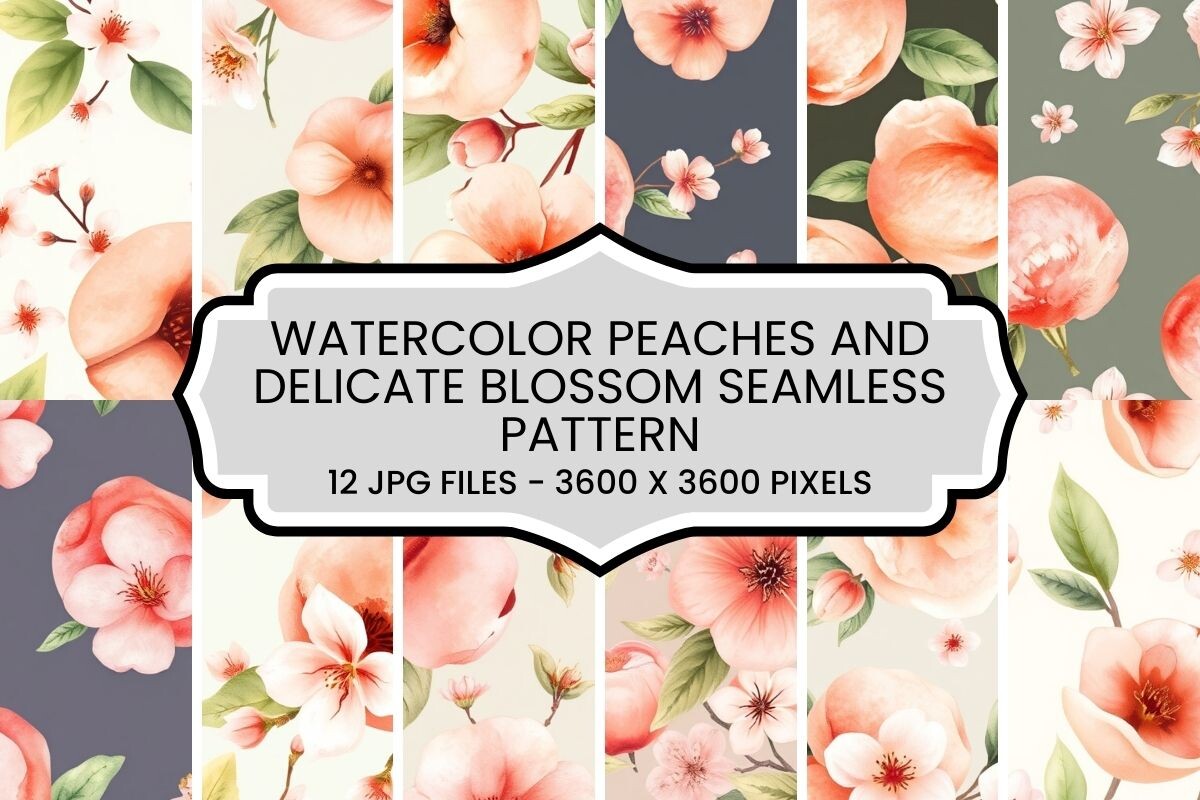 Watercolor Peaches Seamless Pattern Set