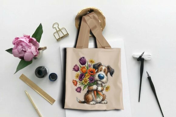 whimsical easter dog clipart PNG for sublimation and HTV Cricut projects